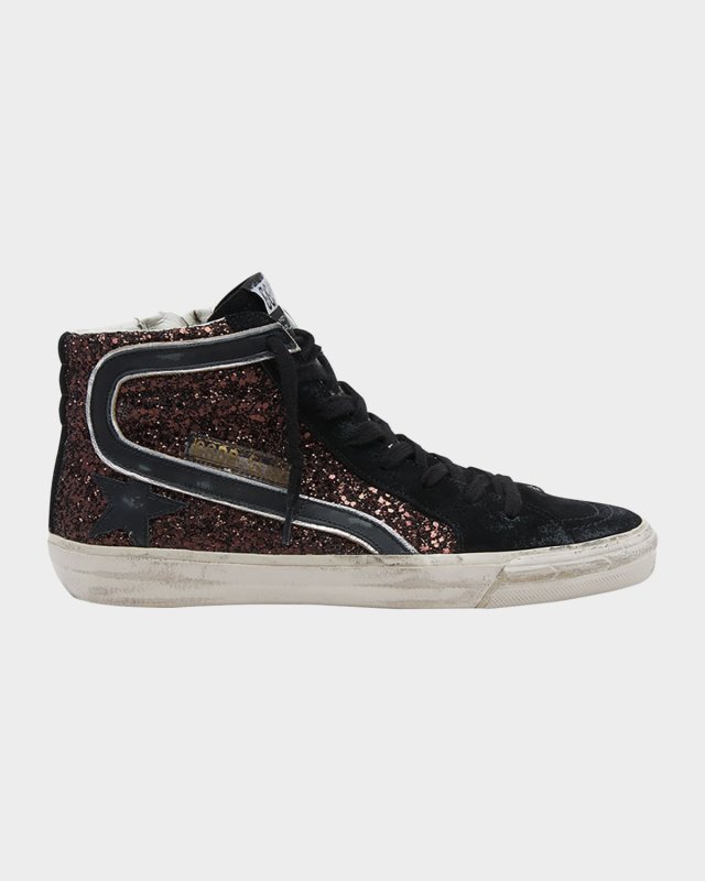 Slide Mid-Top Glitter Leather Sneakers